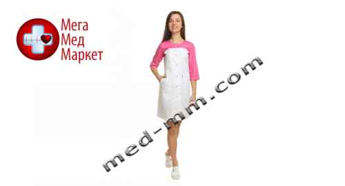 Купить Медицинский халат женский Севилья белый/розовый №101 цена, характеристики, отзывы